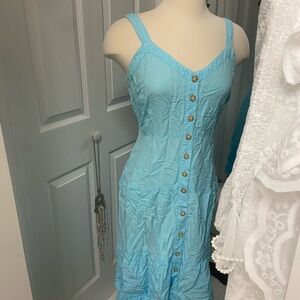 LOFT Light Blue Button-Front Summer Dress
